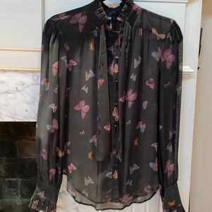 PAIGE Leonetta Black Silk Butterfly Blouse